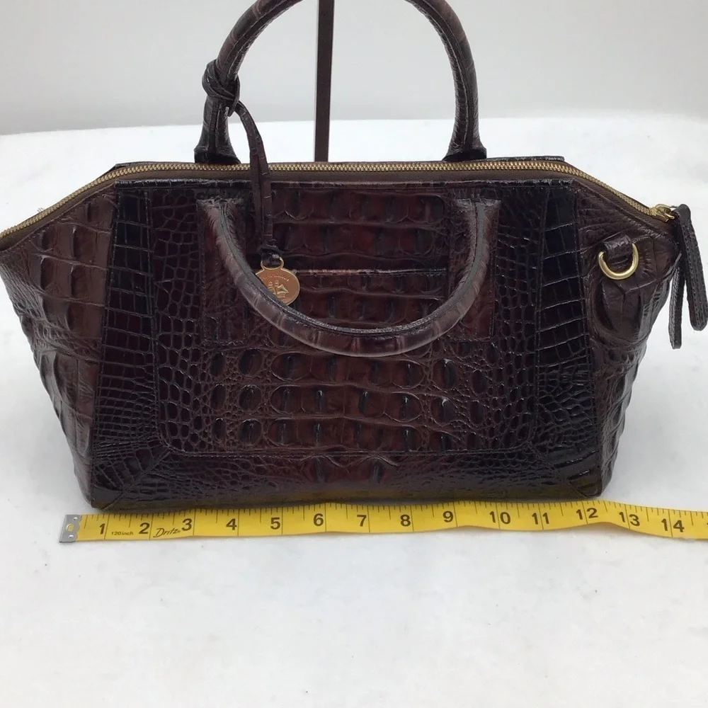 Brahmin Dark Brown Crocodile-Embossed Satchel